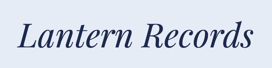 Sample: “Lantern Records” in a navy italic serif on pale blue